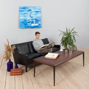 Danish black leather and rosewood sofa