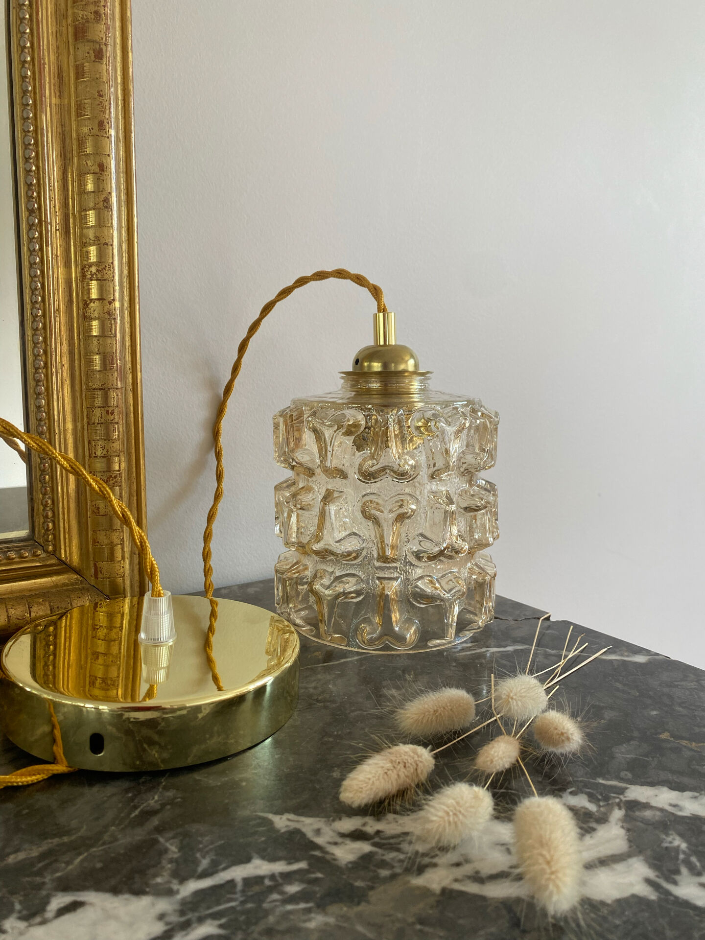 Vintage amber glass suspension globe