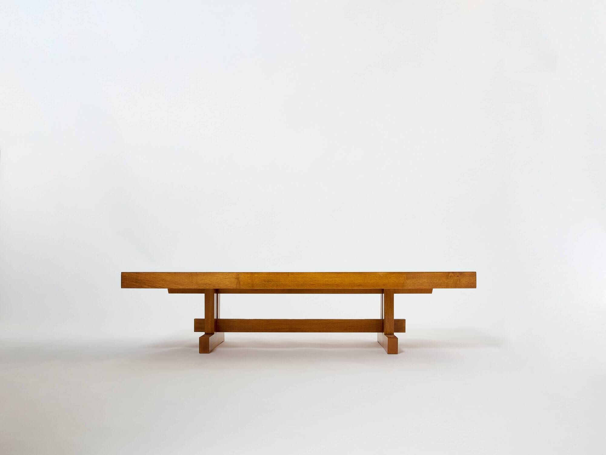 Large modernist coffee table in oak petrified wood slate 1960Large modernist coffee table in oak