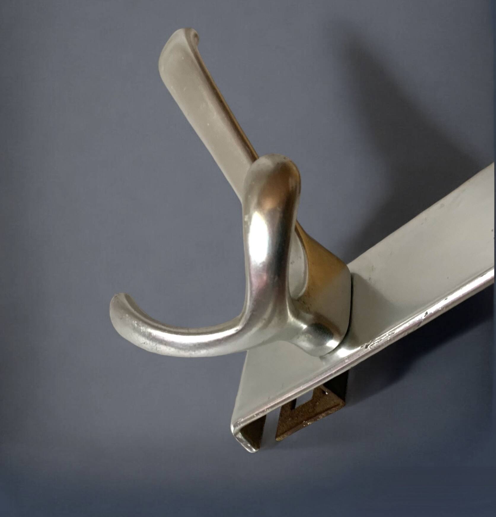 Vintage aluminum coat rack with three hooks