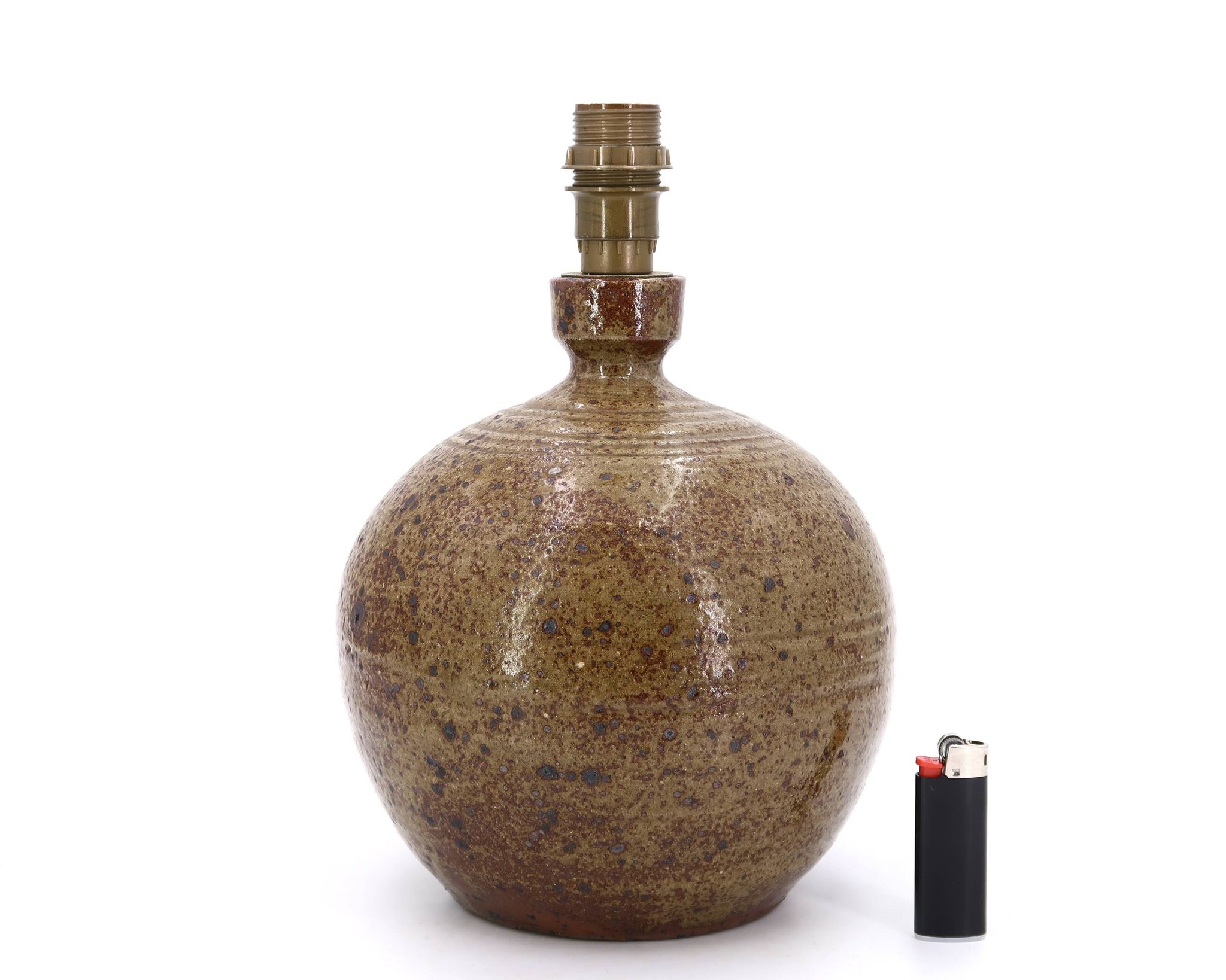Lampe boule de potier en grès pyrité de Guy Baudat, années 70