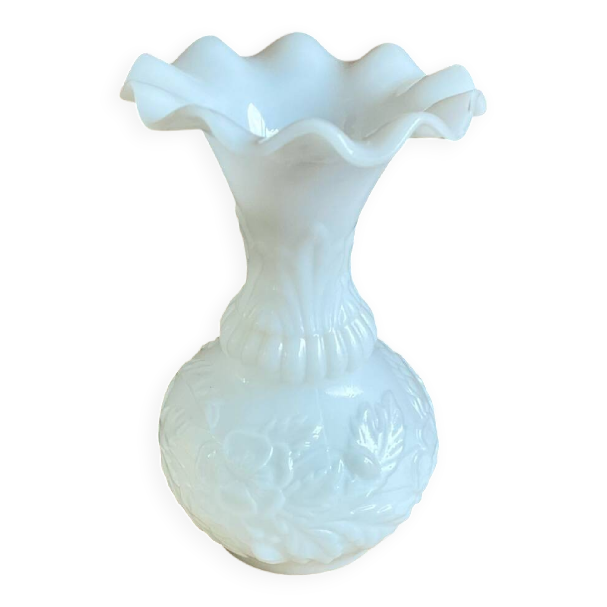 Small white milk glass vase
