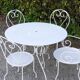 Salon de jardin 1 table 3 chaises 1 fauteuil fer forgé blanc ancien