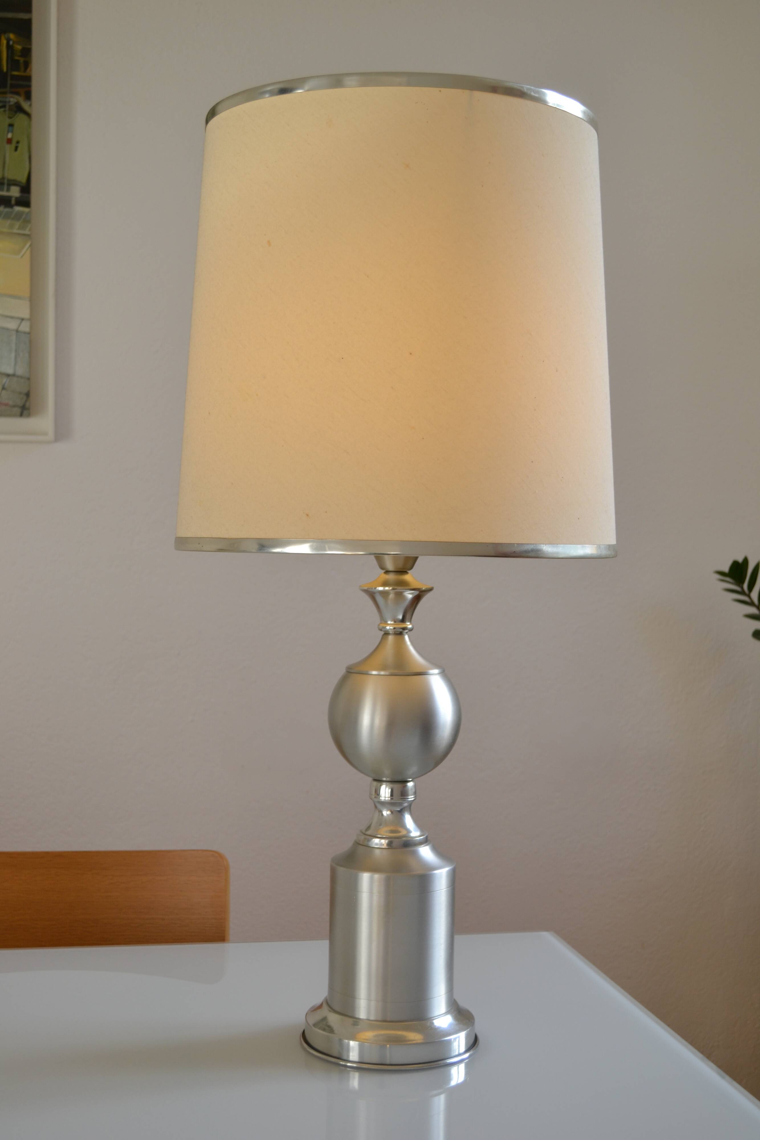 See delmas lamp 70's with fabric and metal lampshade