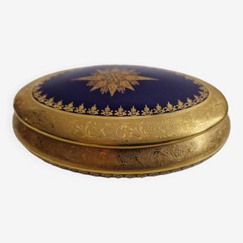 Boîte à bijoux en porcelaine de Limoges Bleu de four et dorure à l'or fin
