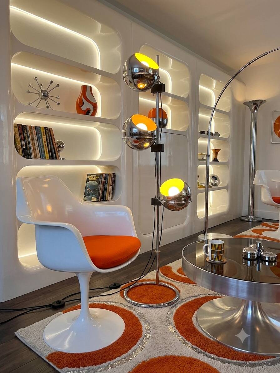 Lampadaire Vintage Space Age "Eyeball" 3 Globes Chromés 1970'S