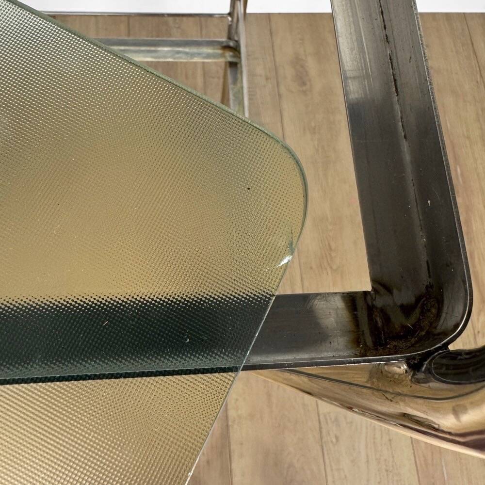 Modernist chrome and vintage frosted glass serving trolley