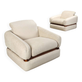 Fauteuils vintage en tissu et noyer, design italien des années 1970