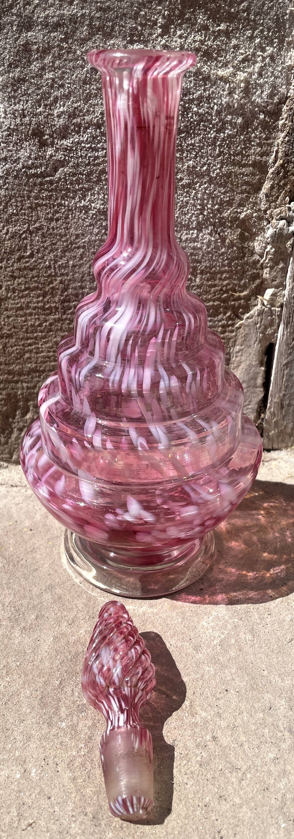 Modernist liqueur carafe clichy pink and white table art