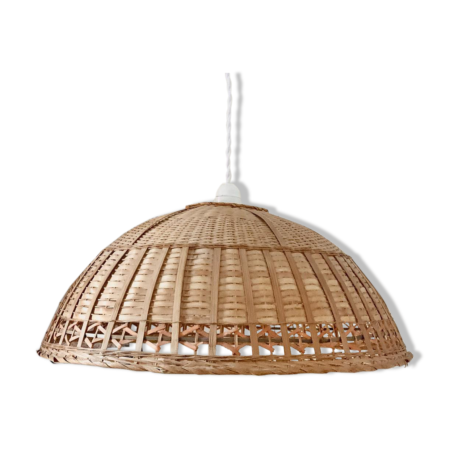 Vintage braided wicker pendant lamp