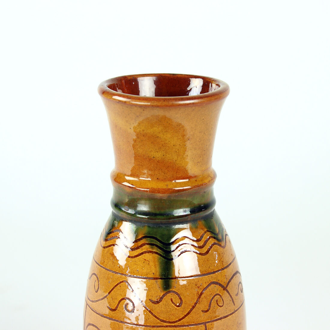 Brown ceramic vase, folk art, Czechoslovakia 1950s