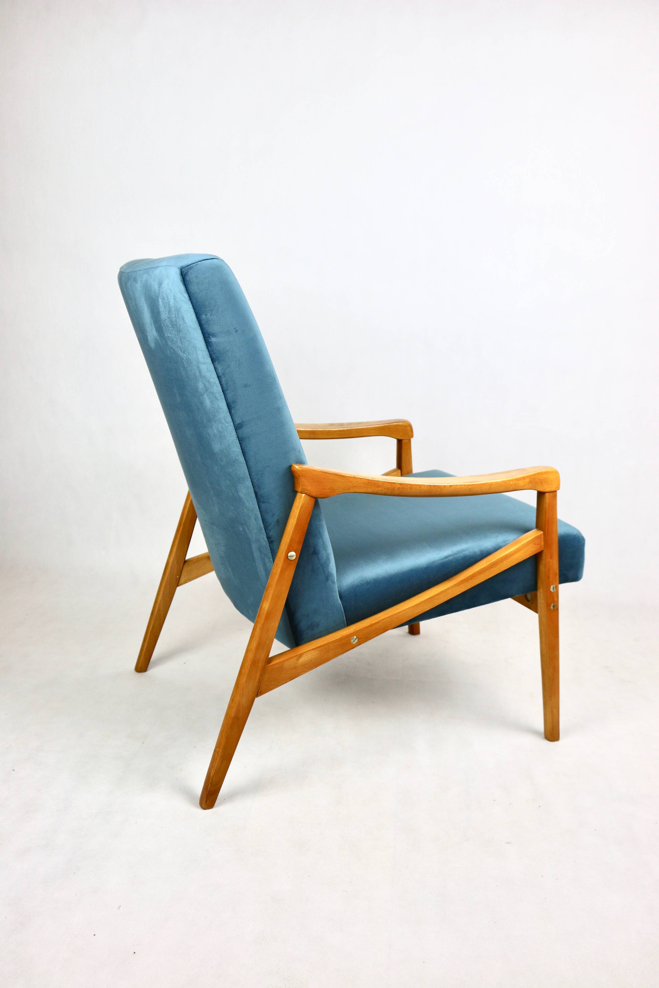 Czech Model Armchair attributed to Jiri Jiroutek in ocean blue, 1970s