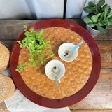 Ancient Asian tray in wicker and wood