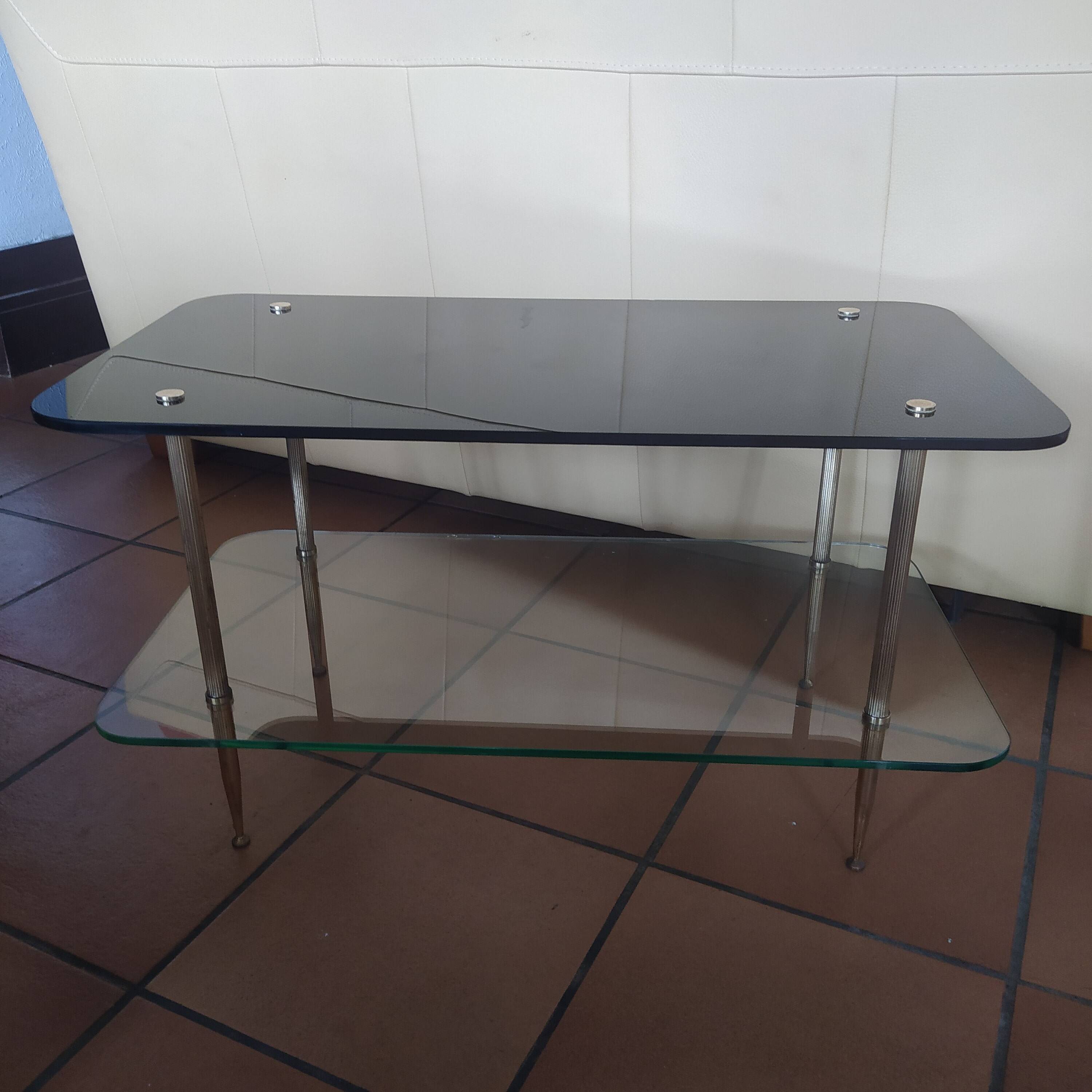 Vintage coffee table 1950/1960 two glass tops and bronze base