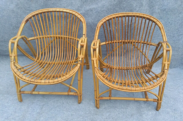 Pair of 1960 rattan armchairs