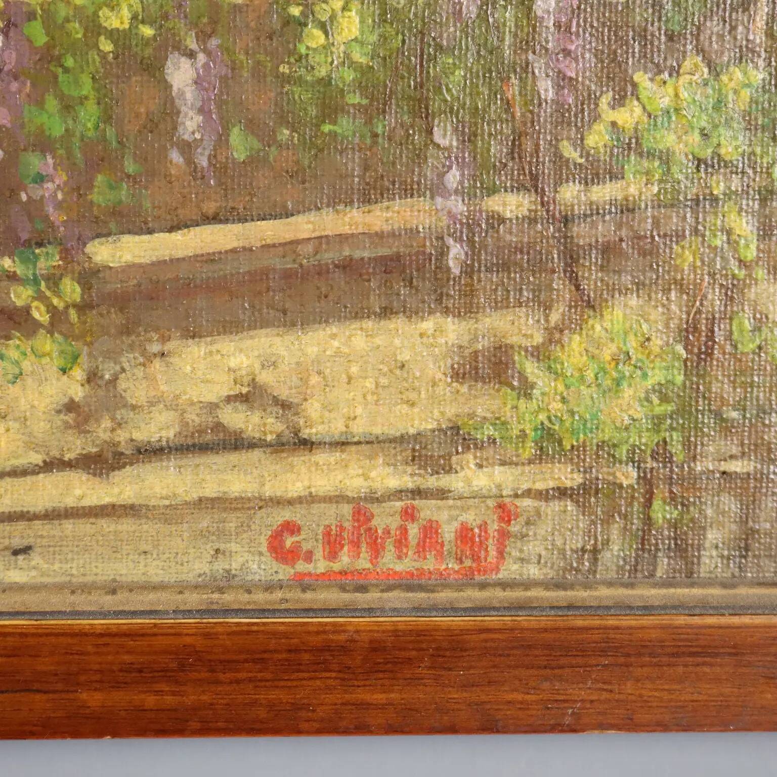 Old painting signed by Giuseppe Viviani, view of Milan, 20th century.