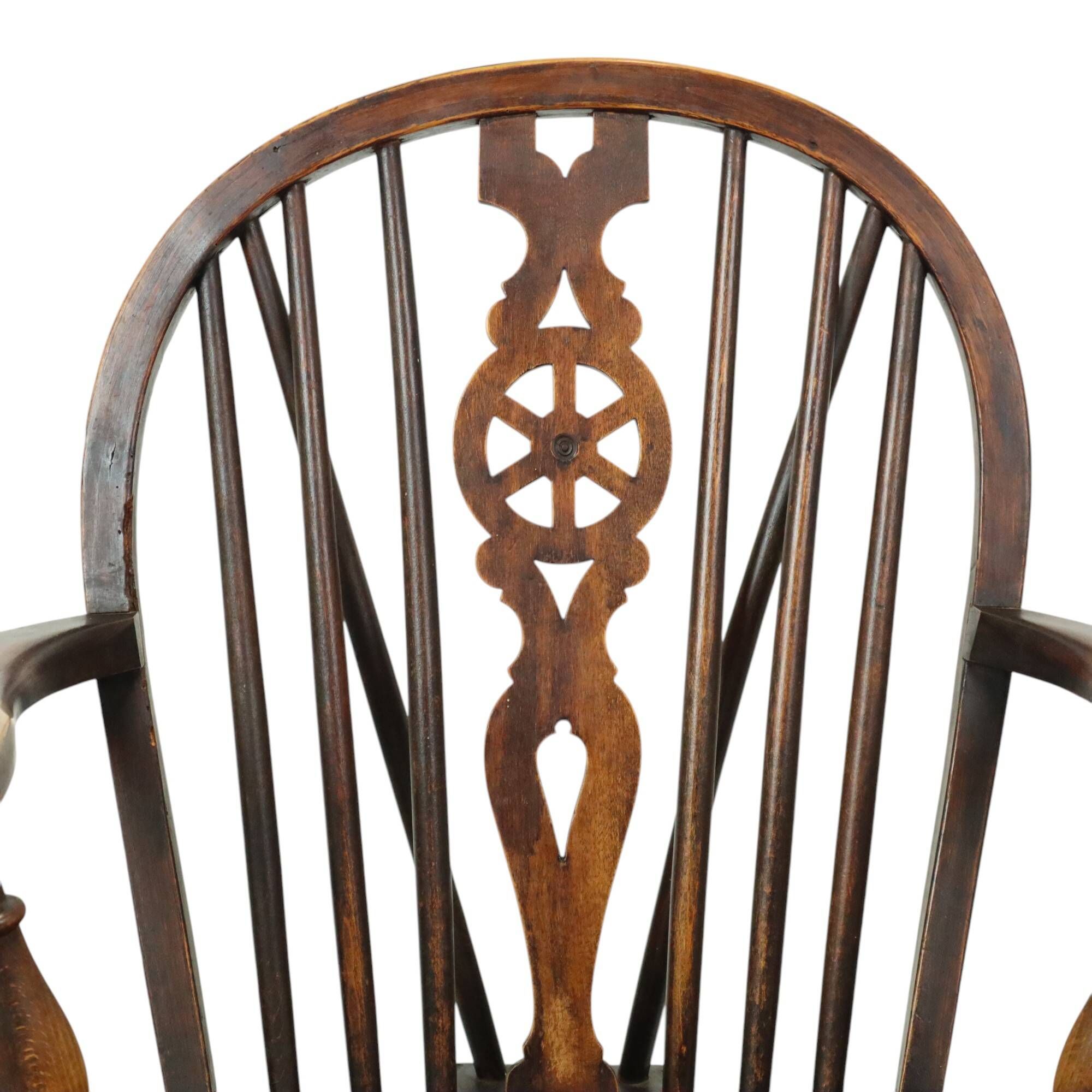 Chaise Windsor ancienne en bois de hêtre et d'orme avec dossier à roulettes, XIXe siècle