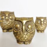 Trio of brass owls
