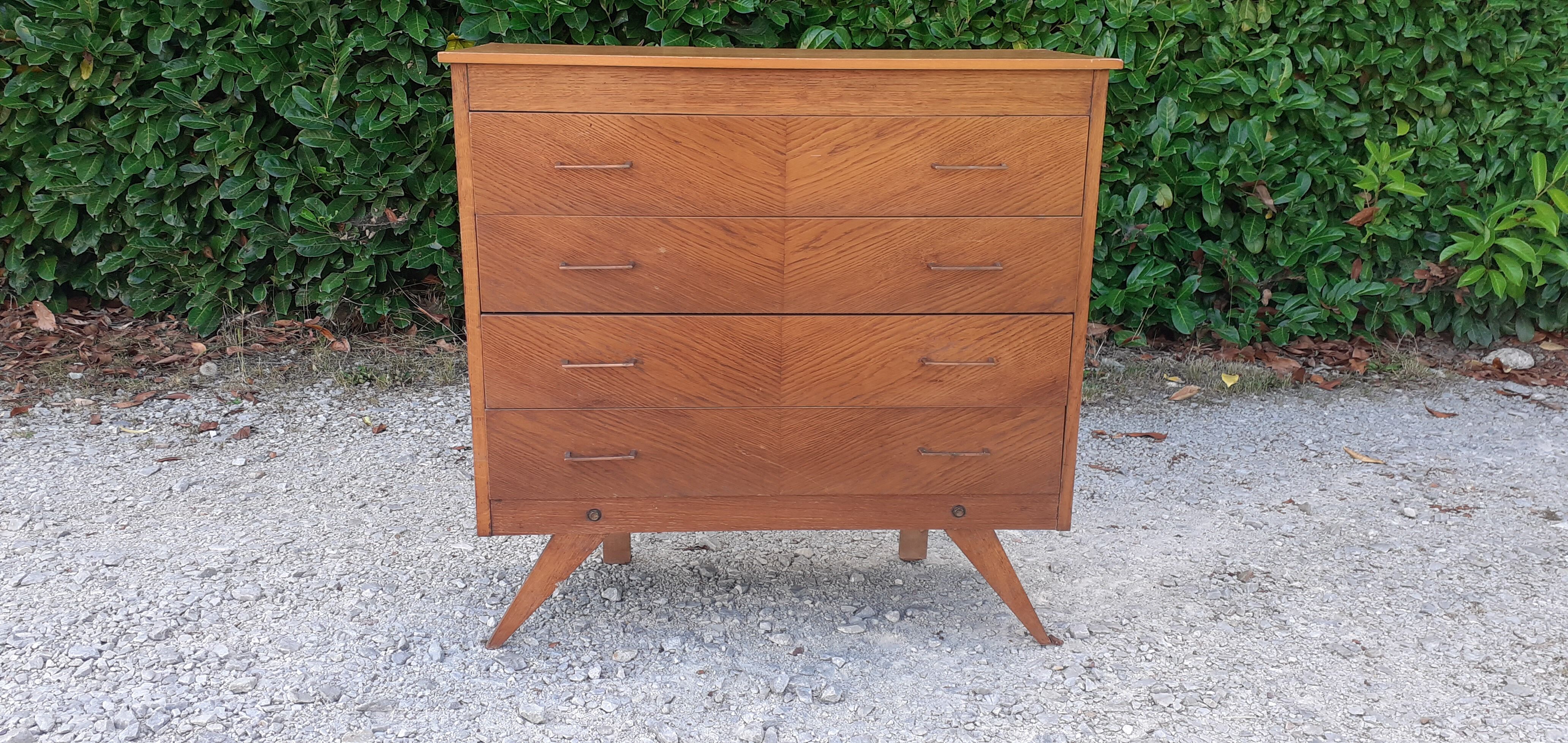 Commode 4 tiroirs pieds compas année 50 vintage