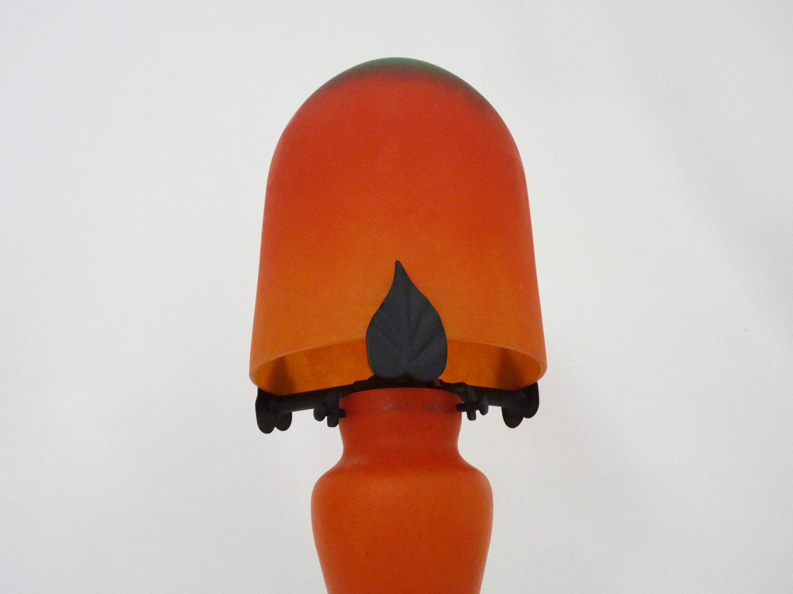 Lampe champignon en pâte de verre marmoréen orange vert. Artistar