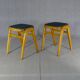2 Mid-century green vinyl stools with compass legs from the 1960s.