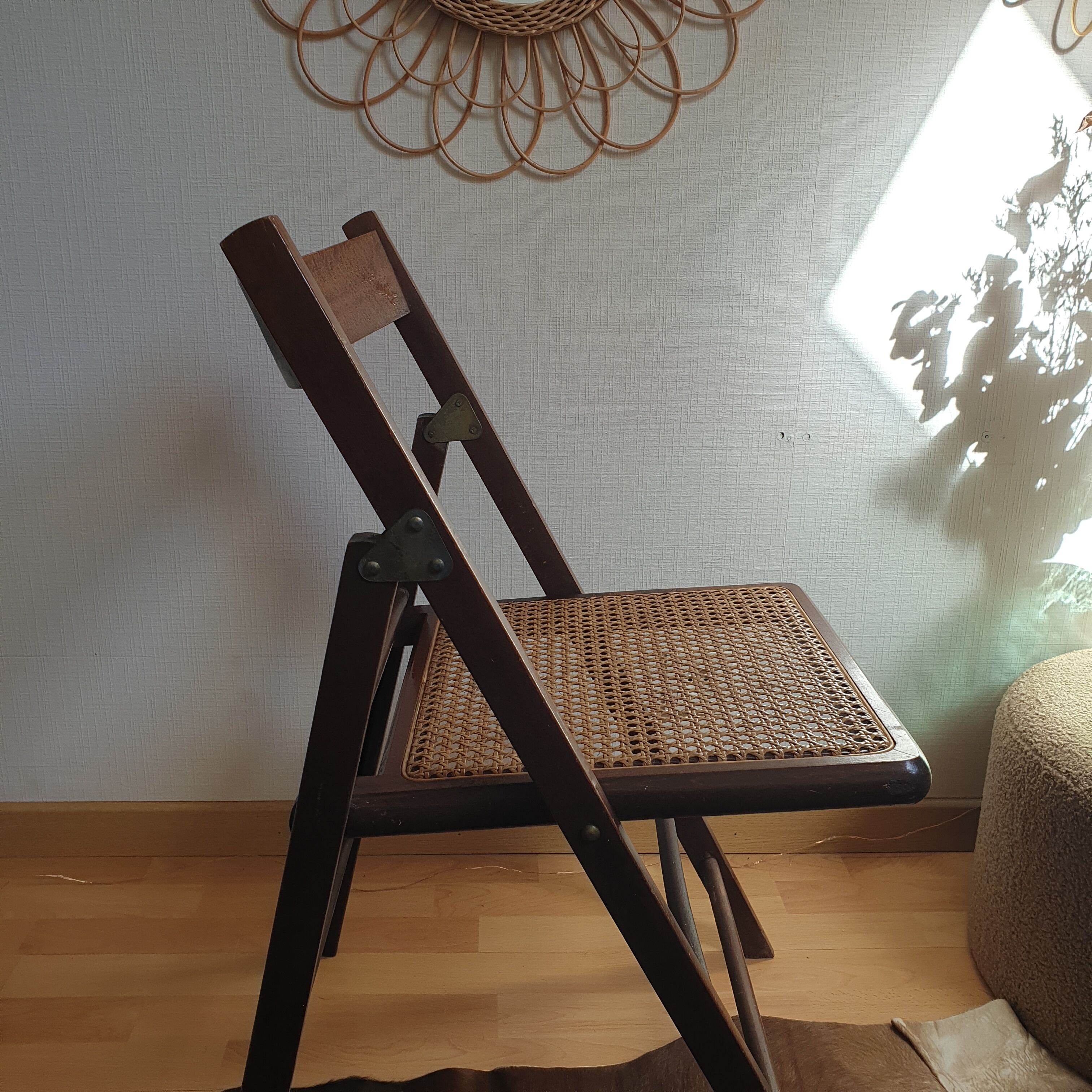 Chaise pliante vintage années 60 en cannage