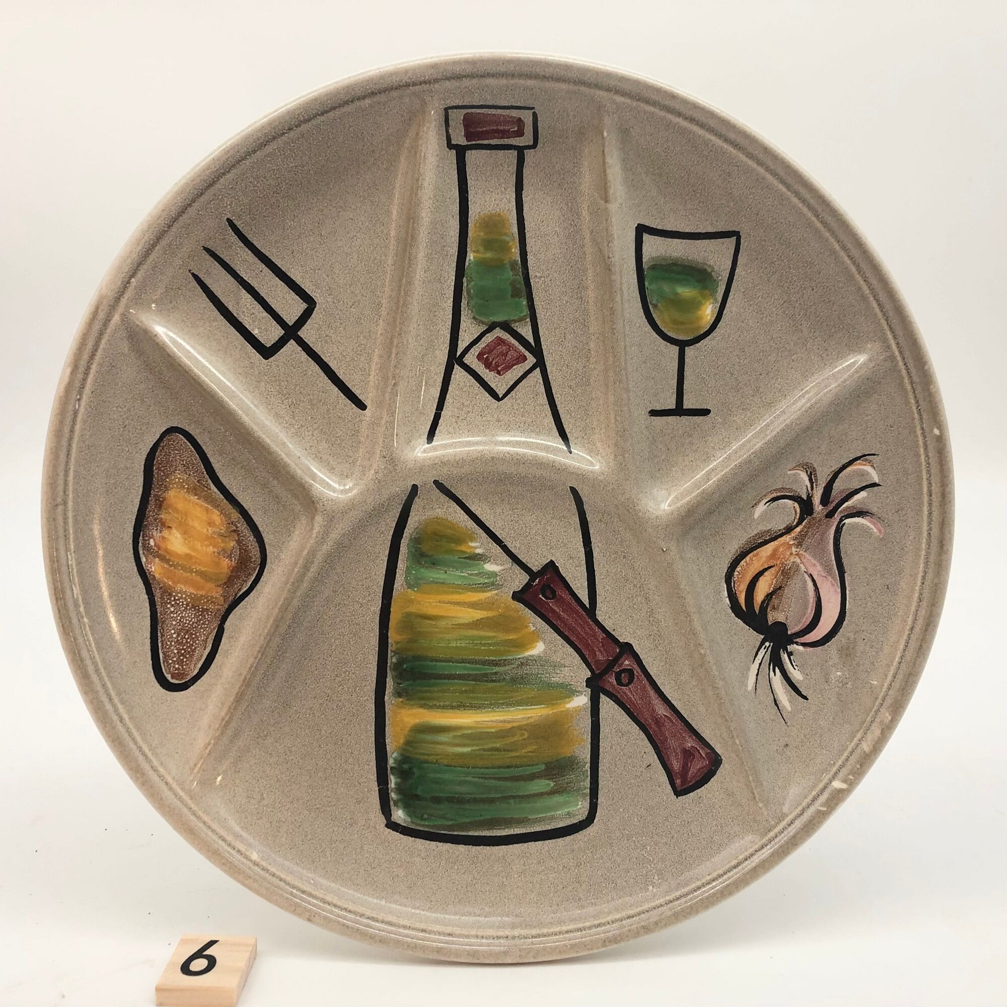 6 hand-decorated burgundian fondue plates in ceramic