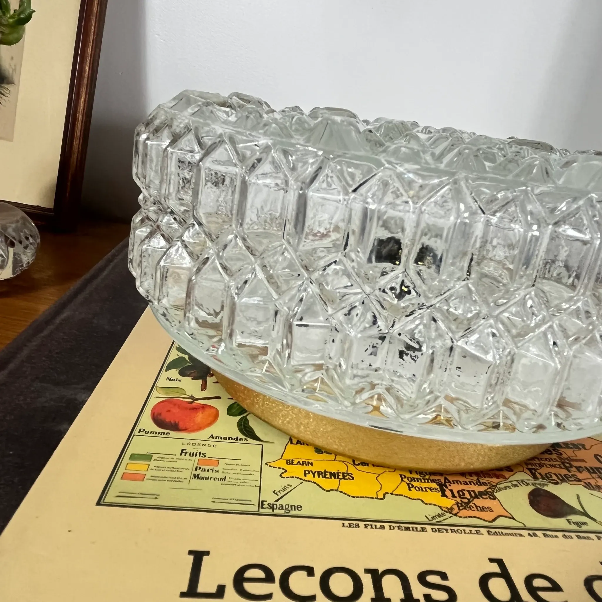 Vintage round wall light ceiling fixture transparent glass 1970s 1980s