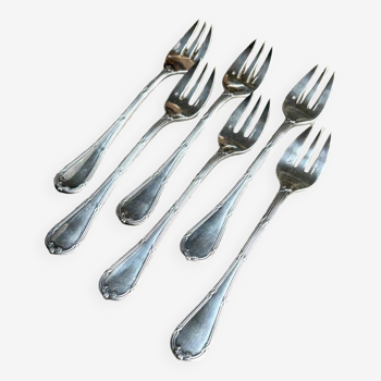 6 fourchettes à huitre Christofle en métal argenté monogrammé OV