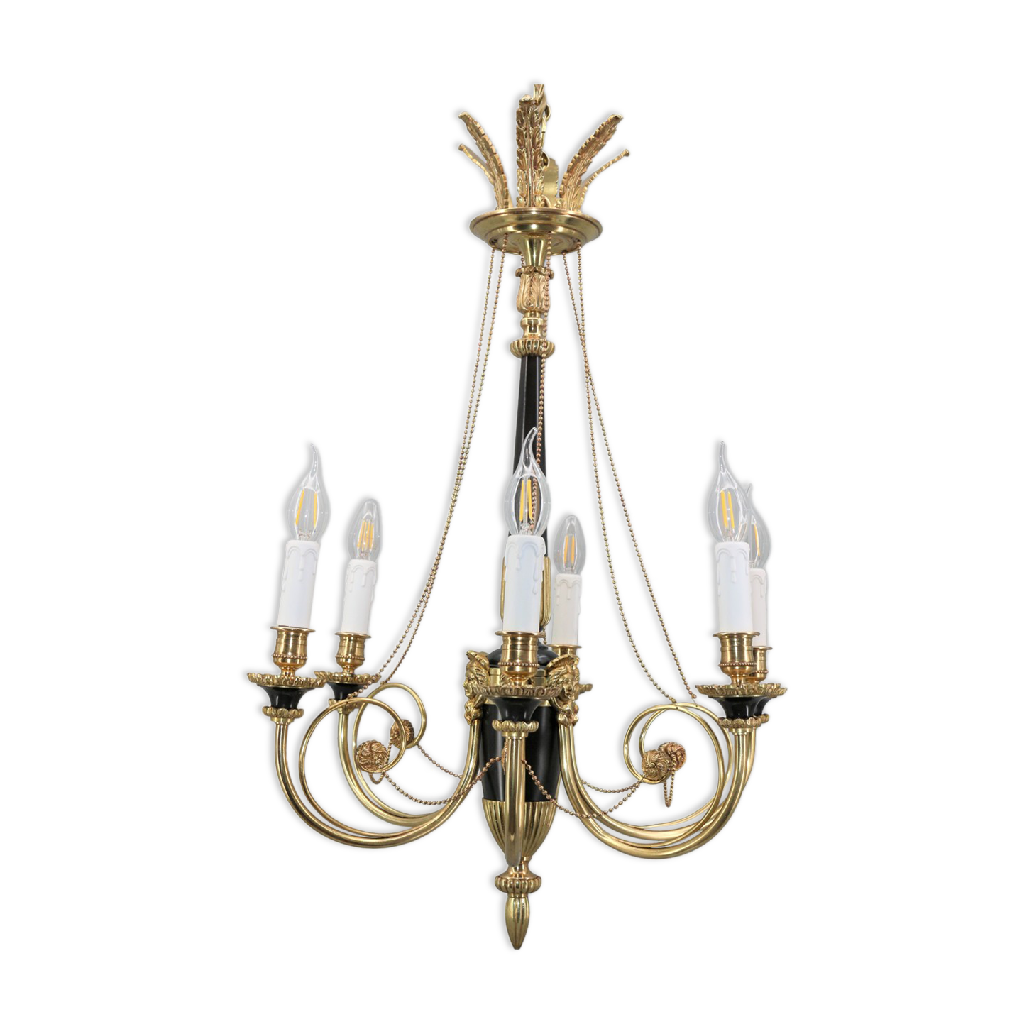 Chandelier style Directoire gilded and patinated in bronze " Lucien Gau "