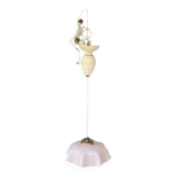 Lustre, suspension en opaline rose et intérieur blanc, complète avec balancier, contre poids,