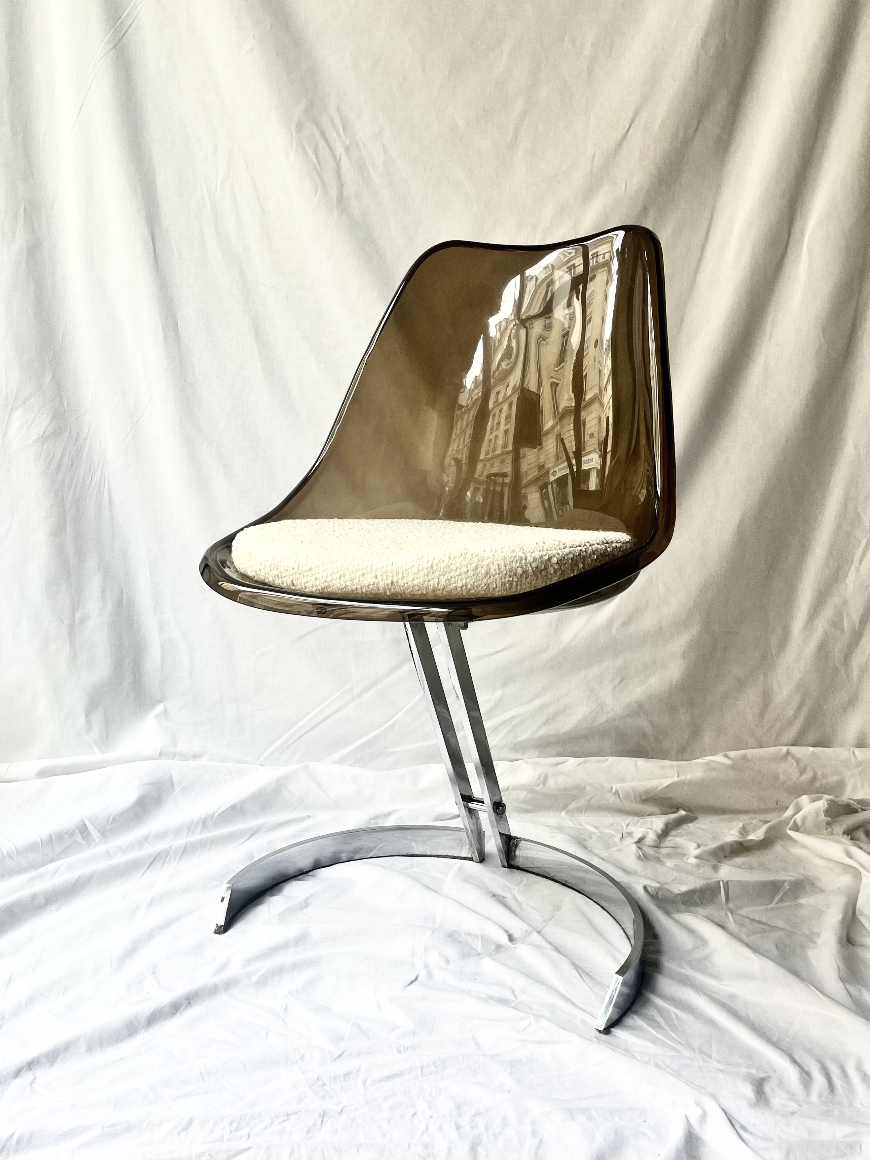 tulip chair in smoked plexiglass and chrome by Boris Tabacoff, design 1970