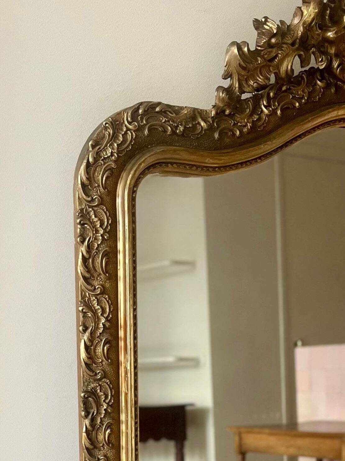 Antique Louis XV rococo mirror with a gilded pediment - 156 x 98 cm