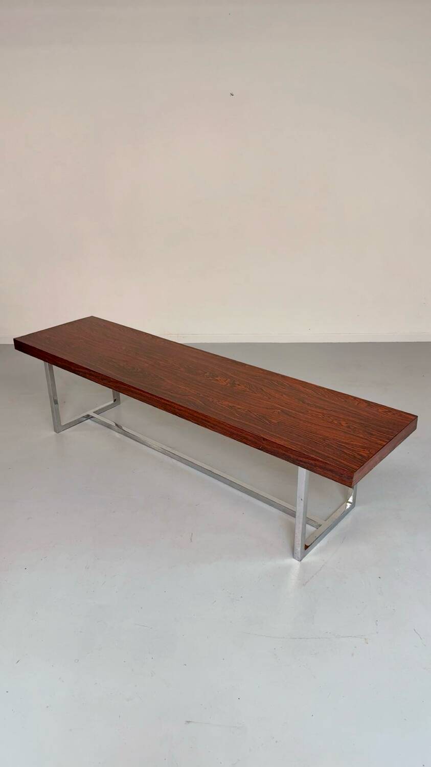 Antique and XXL Italian design coffee table from the 70s, rosewood veneer