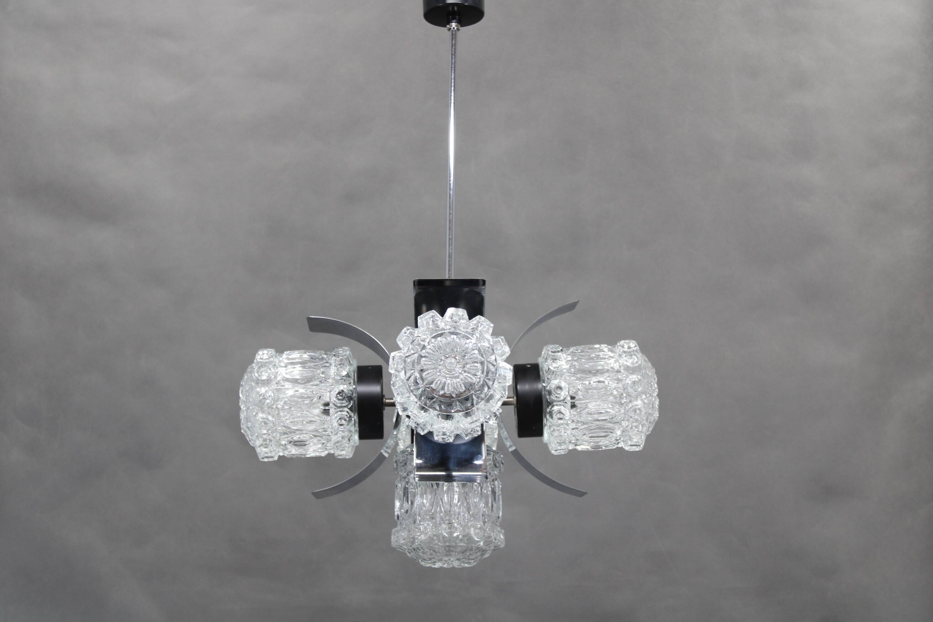 1970s Glass Chandelier, Czechoslovakia