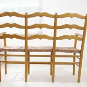 Beech three-seater bench with rush seat – 1960s