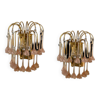 Pink Murano glass flower sconces set of 2