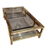 Brass Coffee Table with Smoked Glass Tops. French Work of