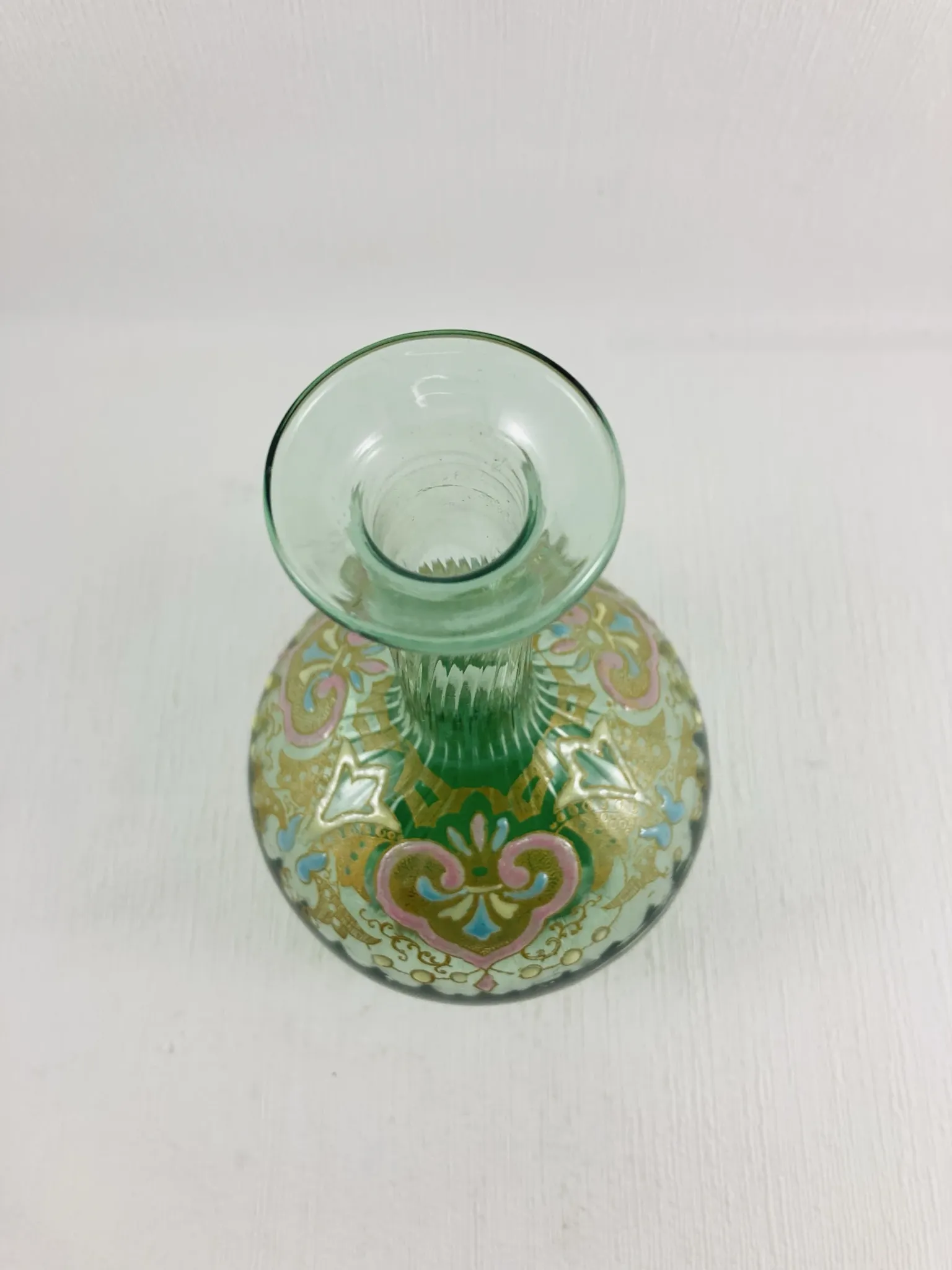 Moser Type Green Enamelled Glass Ball Vase Soliflore - 1900