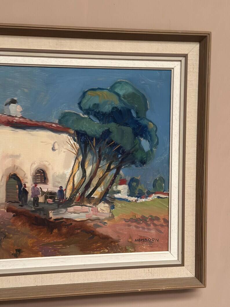 Original Swedish Oil on Canvas – “Mediterranean Scene” by Axel Hamborn – Signed – Vintage & Framed