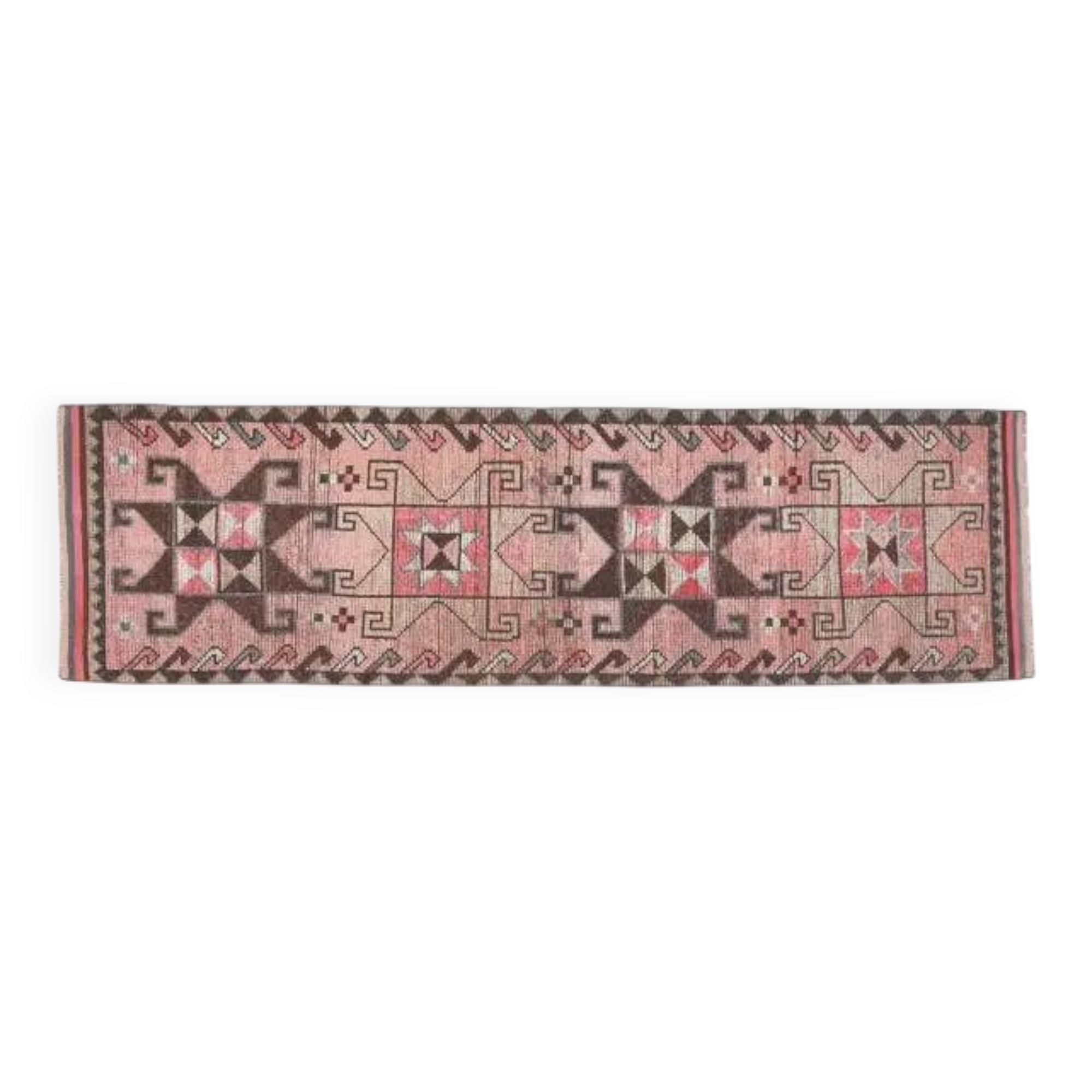 Vintage Turkish Oushak Handmade Wool Pink Brown Runner Rug 87x320