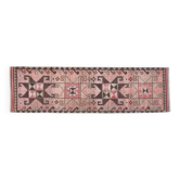 Tapis de couloir vintage turc Oushak fait à la main en laine rose et marron