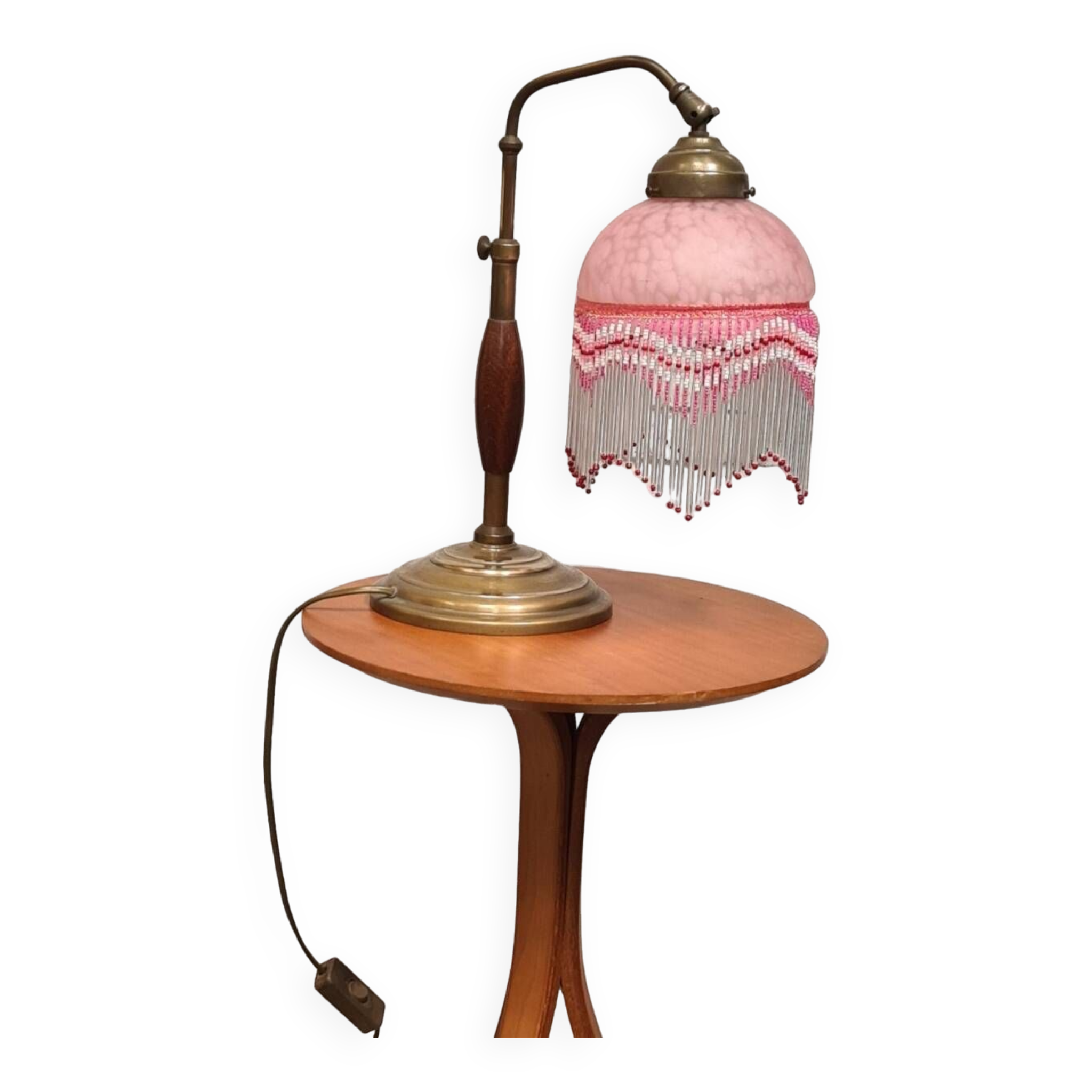 Lampe  1920 bois  et bronze  verre clichy   30x25