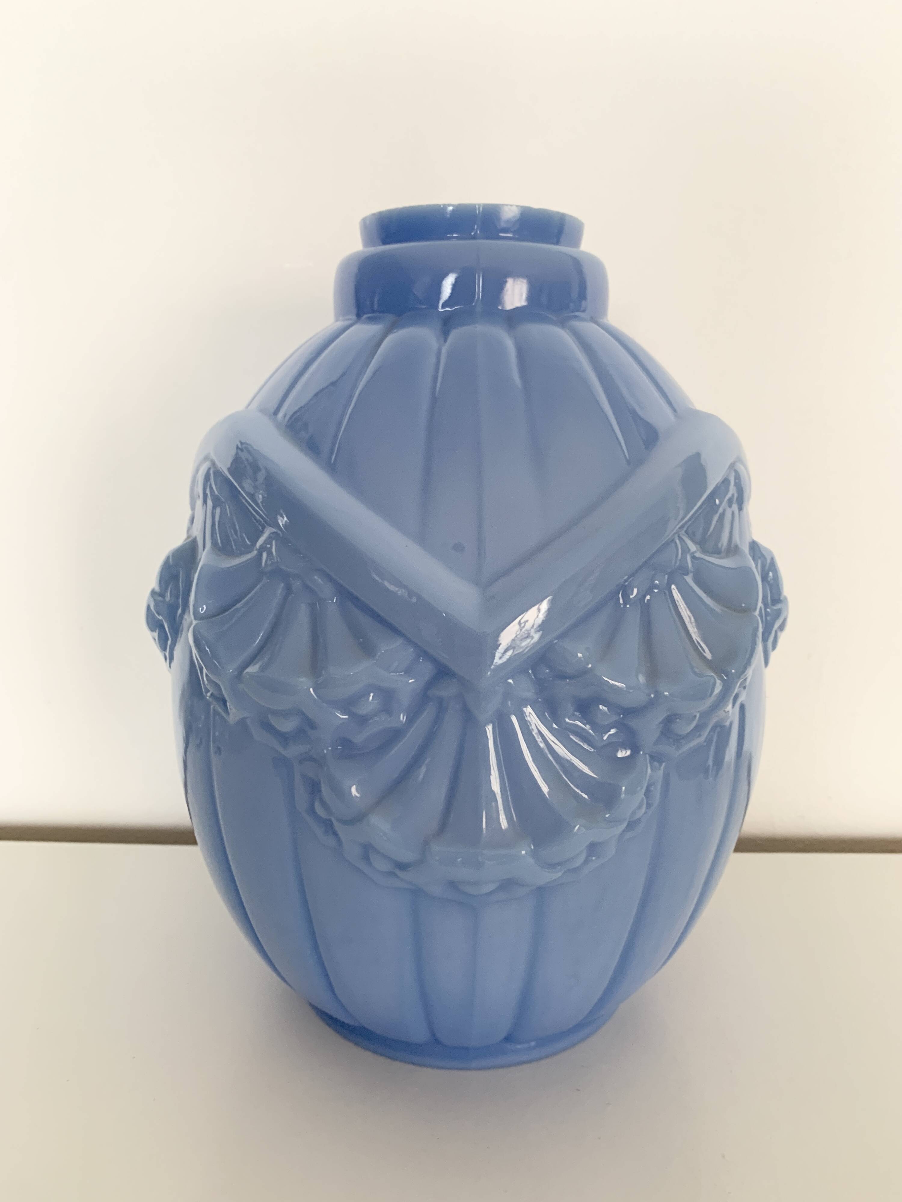 Art Deco vase in blue opaline glass