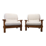 Pair of modernist armchairs in solid elm from the 60s/70s