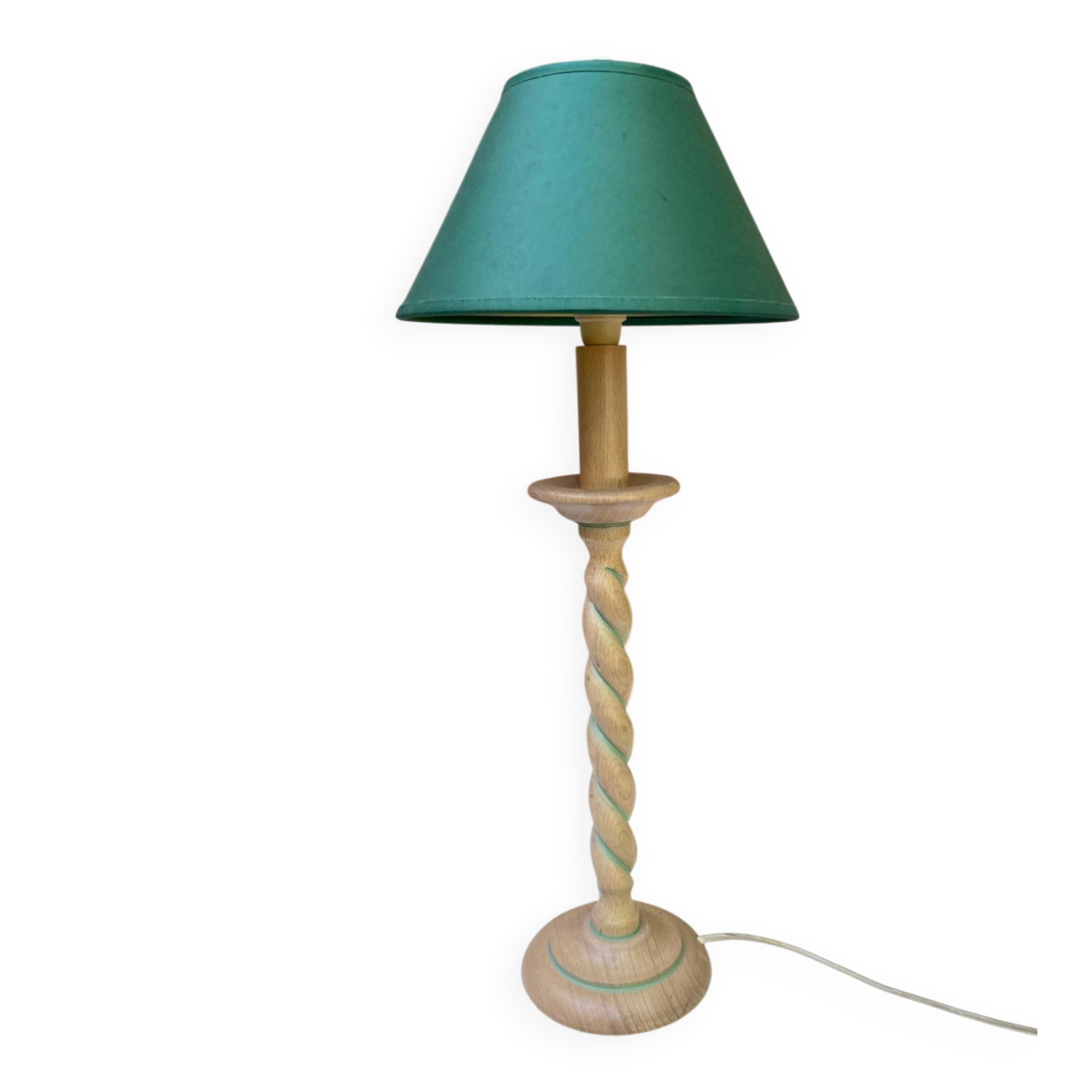 Twisted wooden floor lamp in beige and green S.C.E.