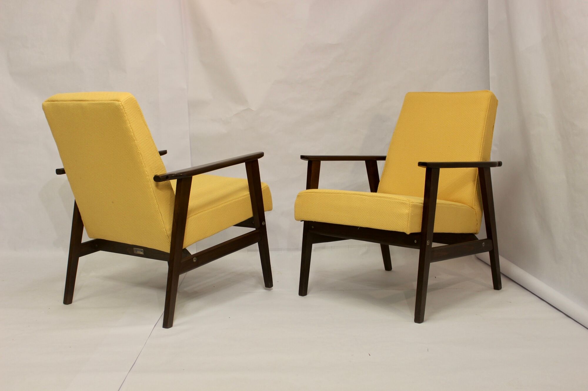 Armchair Henryk Lis 300-190 years 1970 yellow fabric Pierre Frey.