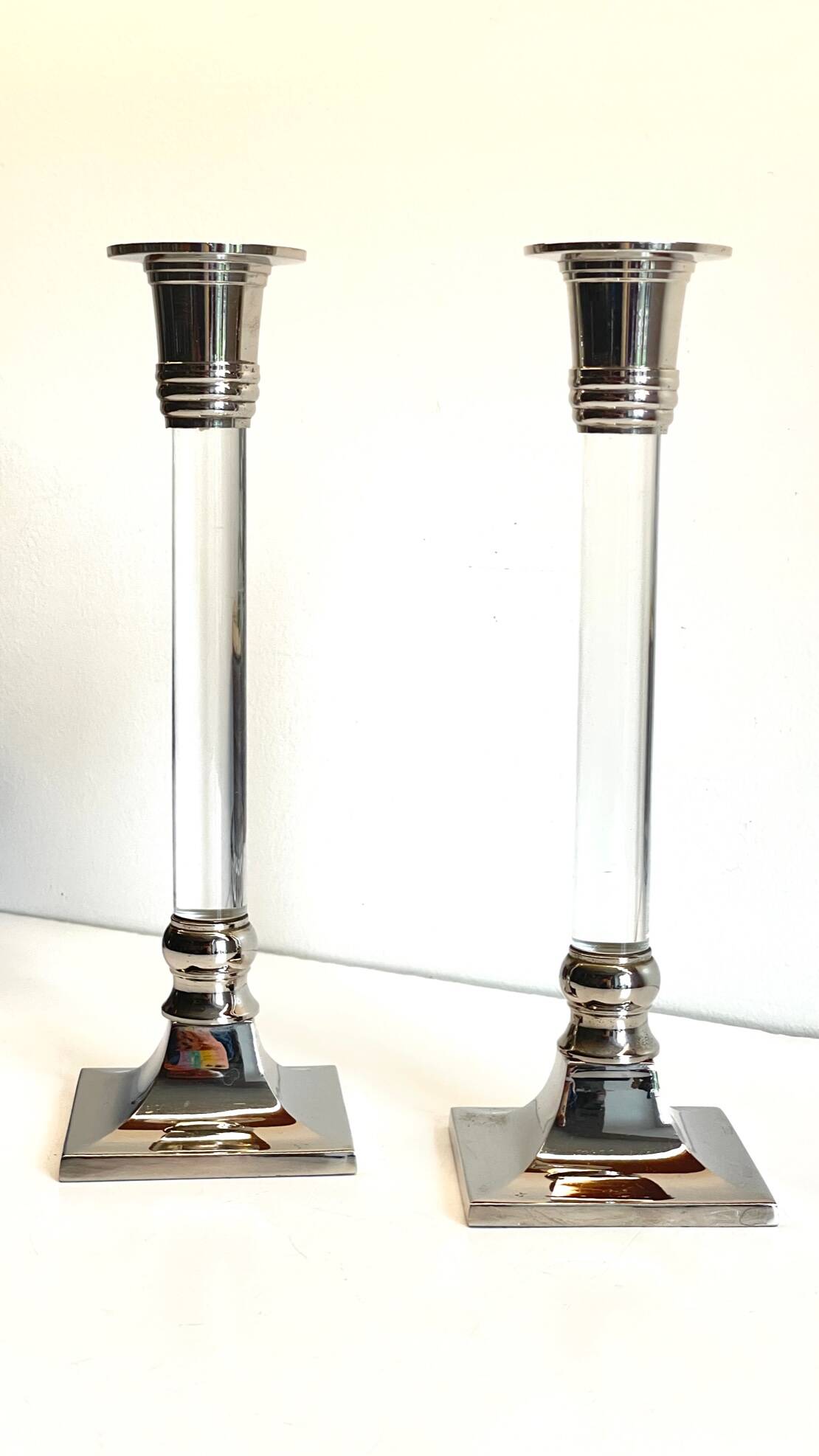 Vintage lucite and silver metal candle holders