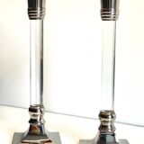 Vintage lucite and silver metal candle holders