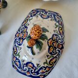 Vintage Rouen porcelain soup tureen with underplate, hand-painted